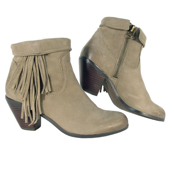 Sam Edelman Shoes - SAM EDELMAN Louie $160 Tan Suede Heeled Fringe Booties EU 39/ US 8